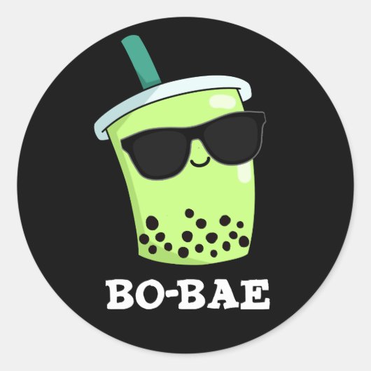 Bo-bae Funny Boba Tea Pun Dark BG Runder Aufkleber (Vorderseite)