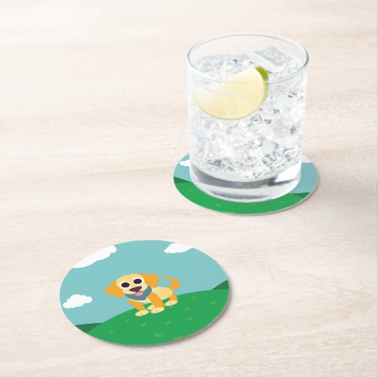 BO der Hund Runder Pappuntersetzer (Vor Ort)