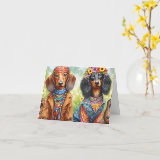 Bo Ho Dackel Hippie Card Karte (Gelbe Blume)