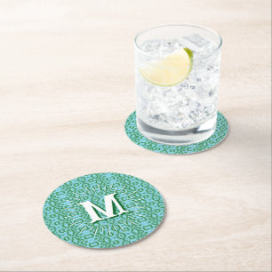 Boa Ripple in Green + Aqua Personalisiert Runder Pappuntersetzer