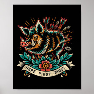 Boar Hunter Hier Schweine Männchen Vintag Wild Hog Poster