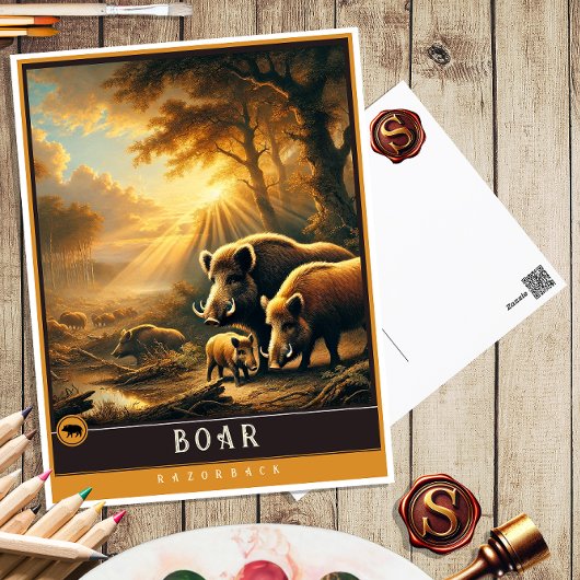 Boar | Niedliche Vintage Tierpostkarte Postkarte