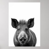 Boar Pig Woodland Modernes Portrait Schwarz-weiß Poster (Vorne)