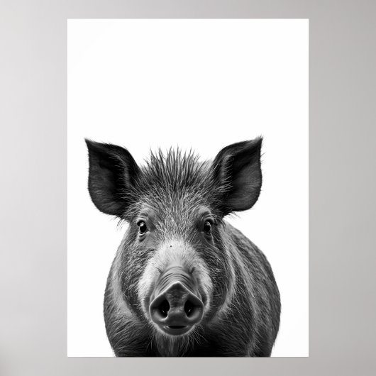 Boar Pig Woodland Modernes Portrait Schwarz-weiß Poster (Vorne)