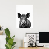 Boar Pig Woodland Modernes Portrait Schwarz-weiß Poster (Heimbüro)