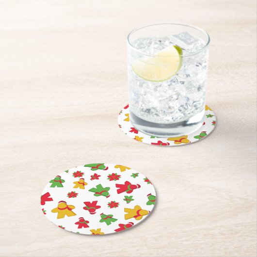 Board Game Meeple Weihnachtsmuster Runder Pappuntersetzer (Vor Ort)