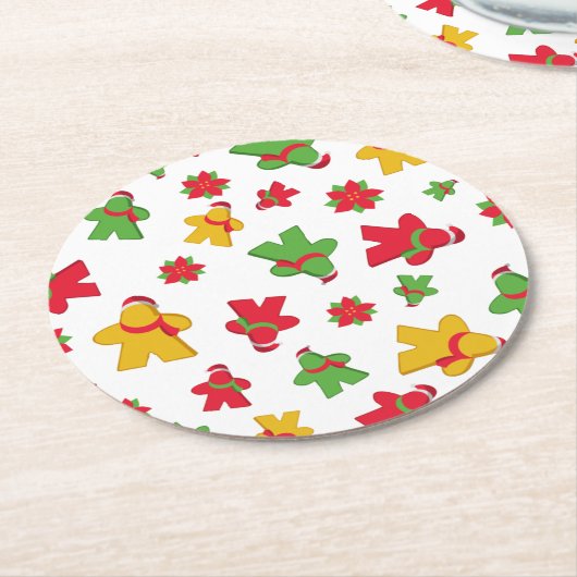 Board Game Meeple Weihnachtsmuster Runder Pappuntersetzer (Angewinkelt)