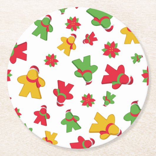 Board Game Meeple Weihnachtsmuster Runder Pappuntersetzer (Vorderseite)