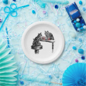 Board Games Two Cats spielen Schach Match Red Pappteller (Party)