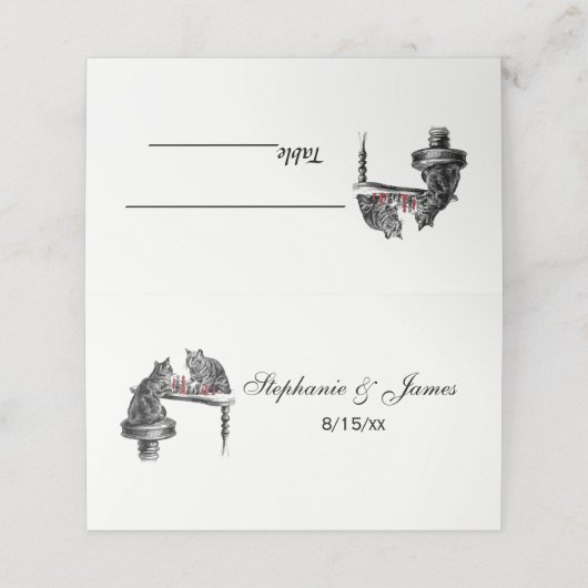 Board Games Two Cats spielen Schach Match Red Platzkarte (Außenseite Aufgefaltet)