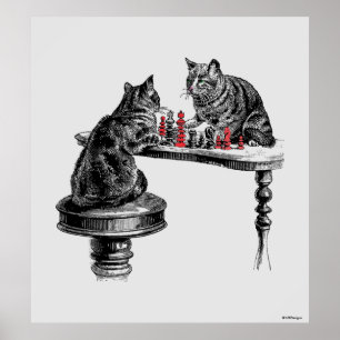 Board Games Two Cats spielen Schach Match Red Poster
