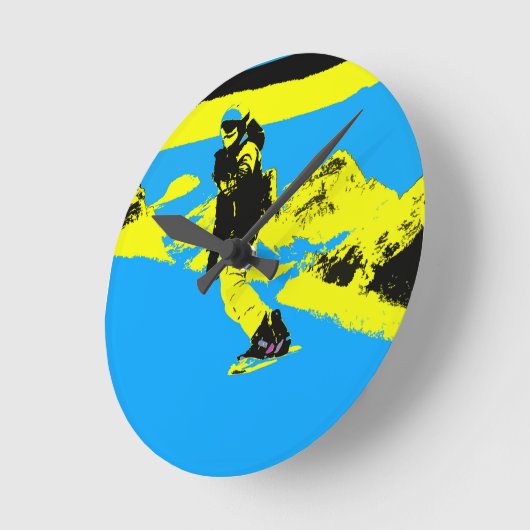 Boarding Berg - Snowboarder   Runde Wanduhr (Winkel)