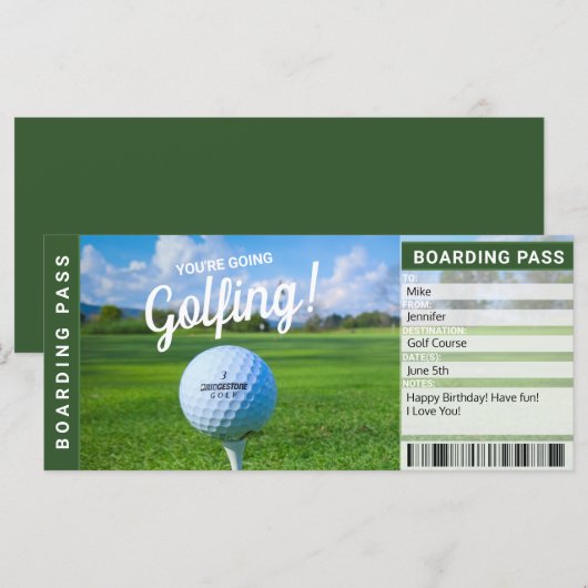 Boarding des Golfgeschenkgutscheins (Vorne/Hinten)