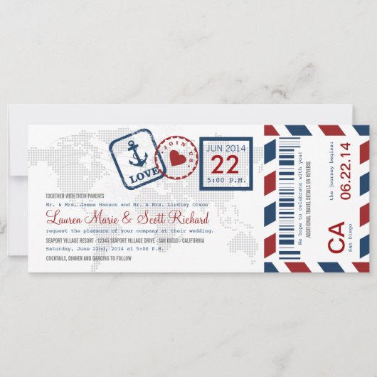 Boarding-Durchlauf-Seeluftpost-Karten-Einladung Einladung (Vorderseite)