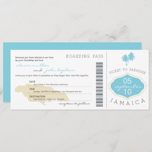 Boarding-Durchlauf zur Jamaika-Hochzeits-Einladung Einladung (Vorne/Hinten)