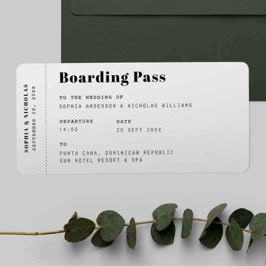 Boarding geht vorbei. Reiseziel Hochzeit Einladung
