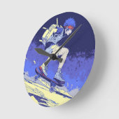 Boarding im Weltraum - Skateboarddesign Runde Wanduhr (Winkel)