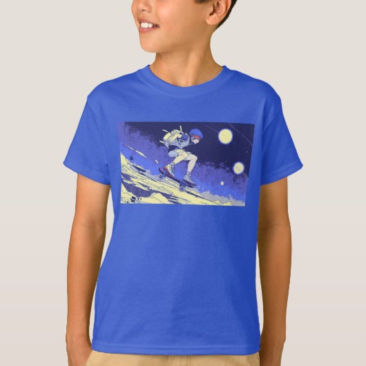 Boarding im Weltraum - Skateboarddesign T-Shirt (Vorderseite)