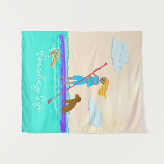 Boarding Life SUP Girl Dog Turtle Sommer Wandteppich (Vorderseite (Horizontal))