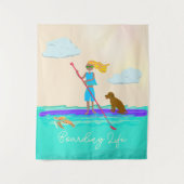 Boarding Life SUP Girl Dog Turtle Sommer Wandteppich (Vorderseite)