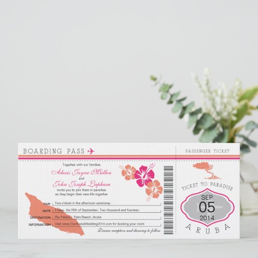 Boarding nach Aruba Hochzeit Einladung (Stehend Vorderseite)