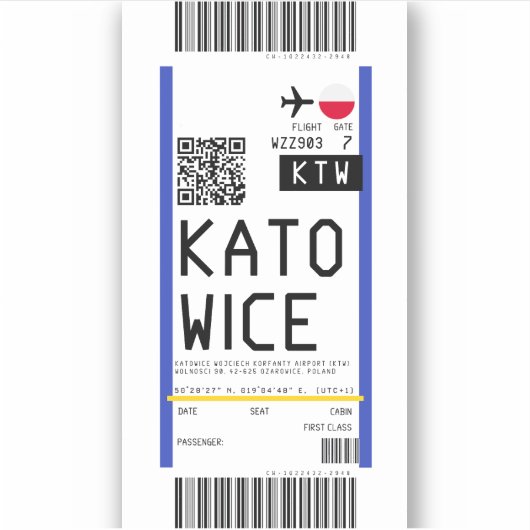 Boarding nach Katowice (KTW) Aufkleber (Vorderseite)
