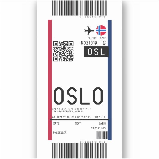Boarding nach Oslo (OSL) Aufkleber (Vorderseite)