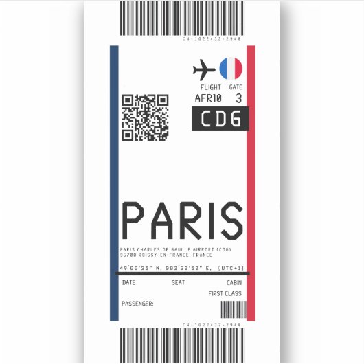 Boarding nach Paris (CDG) Aufkleber (Vorderseite)