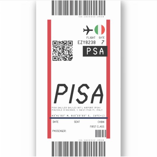Boarding nach Pisa (PSA) Aufkleber (Vorderseite)