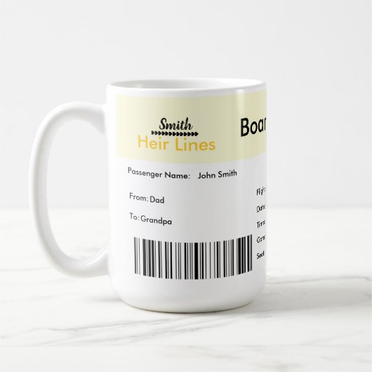 Boarding Pass Adoption Ankündigung Gelb Kaffeetasse (Links)
