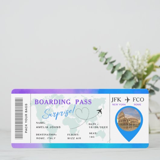 Boarding Pass Airline Ticketübersicht Einladung (Stehend Vorderseite)