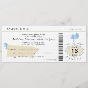 Boarding Pass auf Puerto Rico Hochzeit Einladung