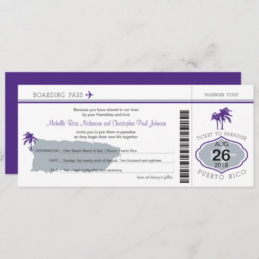 Boarding Pass auf Puerto Rico Hochzeit Einladung (Vorne/Hinten)