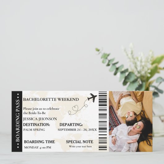 Boarding Pass Bachelorette Wochenende Eintritt in Save The Date (Stehend Vorderseite)