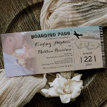 Boarding Pass Beach Foto Hochzeit Einladung<br><div class="desc">Boarding Pass Hochzeit in Urlaubsort Einladung mit einem Foto des glücklichen Ehepaares,  einem Meeresstrand Hintergrund,  zwei Lieben Herzen am Ufer,  Ihre Initialen,  ein Flugzeug und eine personalisierte Hochzeitsvorlage.</div>