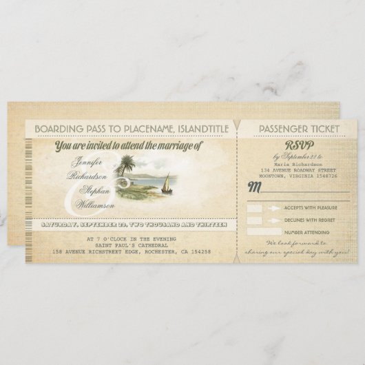 Boarding Pass Beach Hochzeit lädt mit UAWG ein Einladung (Vorne/Hinten)