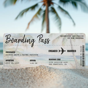 Boarding Pass Beach Palm Tree Hochzeit in Urlaubso Einladung