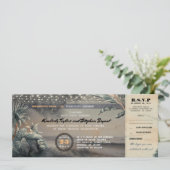 Boarding Pass Beach String Lights Hochzeitsticket Einladung (Stehend Vorderseite)