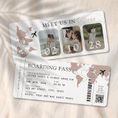 Boarding Pass Beige Neutral 3 Fotos Hochzeit Einladung