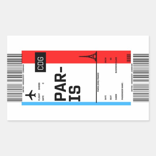 Boarding Pass bis Paris Rechteckiger Aufkleber (Vorderseite)