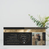 Boarding Pass Black Gold Wedding Save The Date Einladung (Stehend Vorderseite)