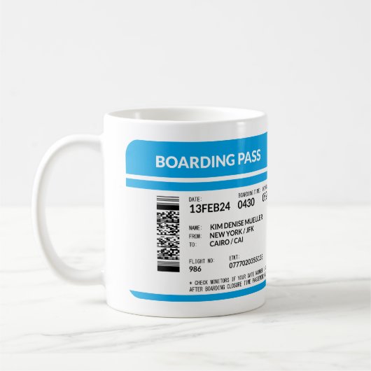Boarding Pass (blau) DOS Kaffeetasse (Links)