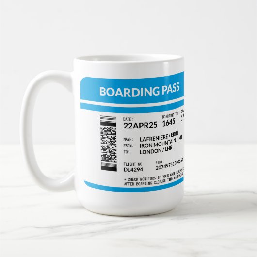 Boarding Pass (blau) Kaffeetasse (Links)
