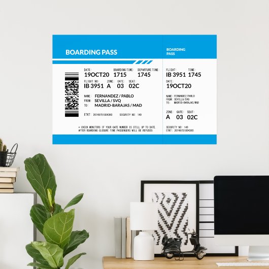 Boarding Pass (blau) Poster (Heimbüro)