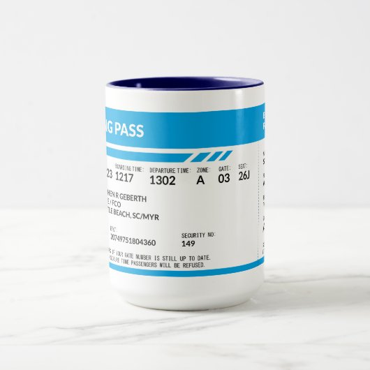 Boarding Pass (blau) SRG Tasse (Zentrum)