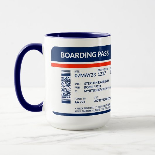 Boarding Pass (blau und rot) SRG Tasse (Links)