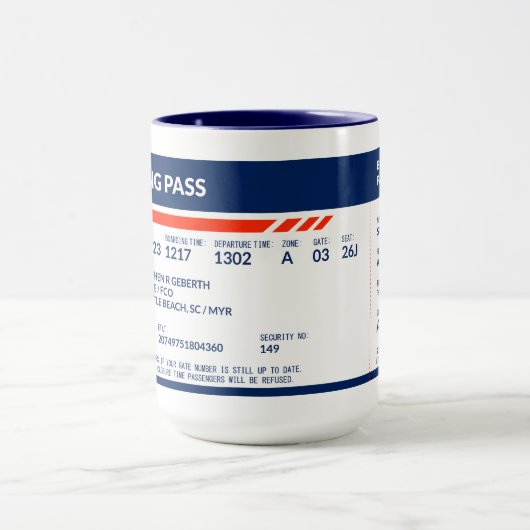 Boarding Pass (blau und rot) SRG Tasse (Zentrum)