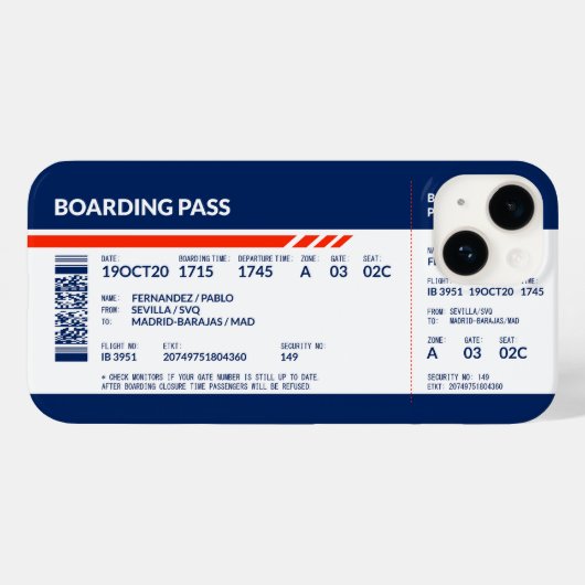 Boarding Pass - Blue & Red Case-Mate iPhone Hülle (Rückseite (Horizontal))