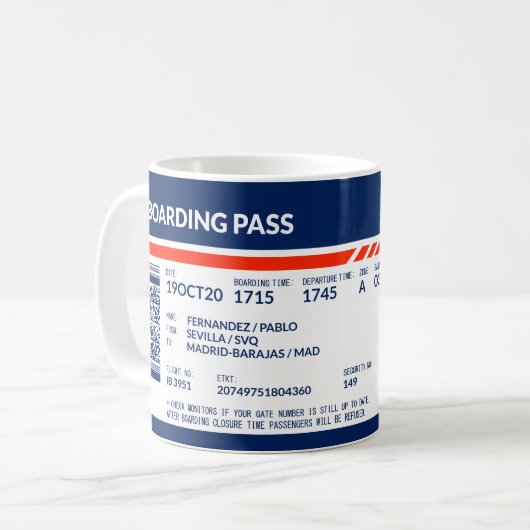 Boarding Pass - Blue & Red Kaffeetasse (Vorderseite Links)