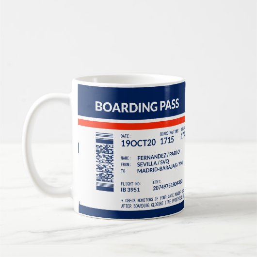 Boarding Pass - Blue & Red Kaffeetasse (Links)
